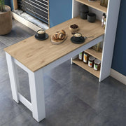 Dmora - Mesa fija Talitha, estantería de cocina, consola para comedor, estantería rectangular fija, 120x54x154 cm, nogal y blanco