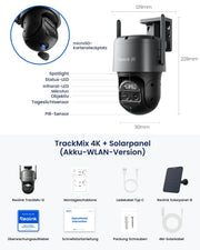 Cámara de seguridad Reolink 4K PTZ para exteriores, batería, seguimiento automático, lente dual, WiFi 6, visión nocturna a color de 30 m, IA, TrackMix, solar