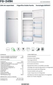 INFINITON Frigorífico de dos puertas FG-A145B, 200 Litros, 143 cm de altura, Defrost, luz LED interior, clase E, diseño con tirador integrado, 55 cm de ancho, patas regulables en altura, puerta reversible, blanco