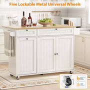 Isla móvil de 55 pulgadas con toma de corriente y mesa plegable, carrito de isla de cocina con ruedas y gabinete para almacenamiento de basura para cocina