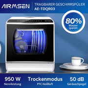 Lavavajillas de sobremesa AE-TDQR03 Mini lavavajillas con depósito de agua de 5L, 6 programas, control táctil, pantalla LED, 400W