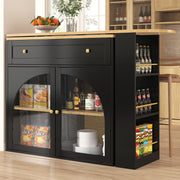 Mesa de bar extensible KOMHTOM, bar de cocina con espacio de almacenamiento, aparador con estantes, vitrina y cajón, mesa de comedor giratoria con armario de almacenamiento (negro)