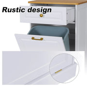 Mueble de cocina para basura con frente abatible, encimera de madera y cajón organizador