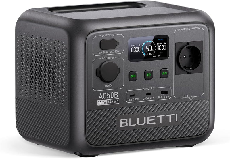 Estación de energía portátil BLUETTI AC50B, batería de respaldo LiFePO4 de 448Wh, salida de CA de 700W (Power Lifting de 1000W), salida USB-C PD de 65W, generador solar para camping, emergencia