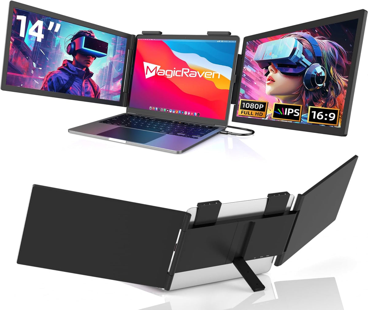 Monitor para computadora portátil 14" FHD 1080P IPS, triple pantalla portátil USB C, extensión de pantalla para computadora portátil de 14"-16" compatible con Mac, Windows, Chrome, Switch, PS4/5