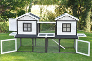 nanook Premium Conejera Jaula para animales pequeños XXL, grande, apropiada para la especie, con recinto al aire libre, ideal para exteriores, 197 x 85 x 112 cm - marrón y blanco - 2 niveles