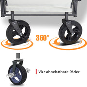 TOPWELL Carrito de transporte plegable de 180 l hasta 120 kg con 2 asientos plegables/techo/freno, carrito de transporte plegable con ruedas de poliuretano verde/beige
