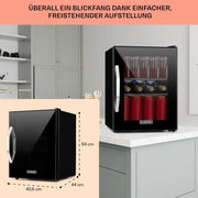 Mini nevera para bebidas Klarstein con puerta de cristal, 33 litros, silenciosa, interior y exterior, estantes ajustables, clase energética C
