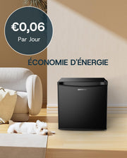 Mini refrigerador Upstreman de 46L con congelador, termostato ajustable, ahorro de energía, silencioso, refrigerador superior con puerta reversible, minibar para dormitorio, oficina, hotel, negro brillante-FR17