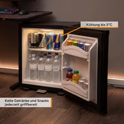 TZS First Austria - Mininevera de 30L completamente silenciosa - Pequeño minibar, puerta reversible e iluminación interior - Mininevera para camping, oficina, dormitorio y hotel - Negro mate