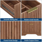 Conjunto de tocador de baño moderno estriado con lavabo de cerámica integrado, mueble de baño independiente con 3 cajones para baño contemporáneo