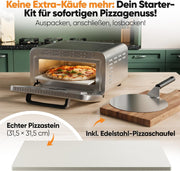 Horno de pizza eléctrico ProfiCook® | 400 °C | piedra para pizza auténtica | incluye pala para pizza | ajuste variable de tiempo y temperatura | horno eléctrico para pizza | para pizza en menos de 5 min | pizzamaker | PC PO 1323