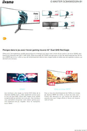 MONITOR IIYAMA 44,5" G-Master Red Eagle, curvo 5K, 5120x1440 @165Hz, 0.8ms, 450cd/m², 3000:1, Altavoces, DP/HDMI/USB-C, HUB USB, VESA, KVM, Docking USB-C, ajustable en altura, i-Style Colour