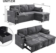 Sofá cama de 3 plazas con portavasos y bolsa lateral en el reposabrazos, sofá en forma de L, reversible a derecha e izquierda, gris