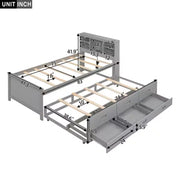 Cama tipo plataforma con nido y cajones, cama tipo plataforma con almacenamiento y USB, cama tipo plataforma de madera con estantería