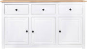 vidaXL Aparador de madera maciza de pino de Panamá con 3 cajones y 3 puertas, cómoda, mueble auxiliar, armario multiusos, alacena, blanco, 135x40x80 cm