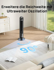 Ventilador de torre inteligente DREO para dormitorio, ventilador de pie silencioso con 28 dB, alcance de aire de hasta 8,8 m, 4 velocidades y 3 modos, temporizador de 8 h, App, Alexa y Google, oscilación de 90°, para el hogar/oficina