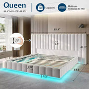 Cama de plataforma tapizada AMERLIFE con luces LED, diseño flotante, soporte de listones sólidos