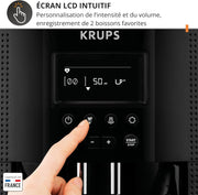 Krups Essential, Cafetera espresso superautomática, 2 tazas simultáneas, Pantalla LCD, Limpieza automática, Boquilla de vapor, Jarra de leche de acero inoxidable para capuchino, Negra, EA816031