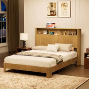 Estructura de cama ModernLuxe tamaño Queen/Full XL con cabecera de almacenamiento, estación de carga integrada, diseño ondulado, soporte silencioso