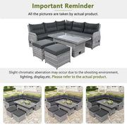 Conjunto de sofá seccional de ratán para exteriores con mesa ajustable y sillones reclinables