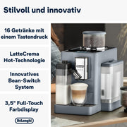 Cafetera superautomática De'Longhi Rivelia EXAM440.55.W con sistema de leche LatteCrema, recipiente de granos intercambiable, 16 bebidas de café y leche con solo tocar un botón, función Extra-Shot, pantalla táctil de 3,5 pulgadas, color blanco
