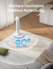 Ventilador de torre inteligente Dreo, 20 dB ultra silencioso, alcance de 10 m, 4 velocidades, 4 modos, temporizador de 8 h, oscilación de 90°, ventilación con refrigeración, Wi-Fi y mando a distancia para dormitorio, Nomad OneS, blanco