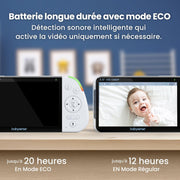 Babysense - Vigilabebés Full HD con pantalla dividida - Con 2 cámaras - Luz nocturna de 6 colores - Máquina de ruido y luz - Batería de 20 horas - Conexión segura sin WiFi