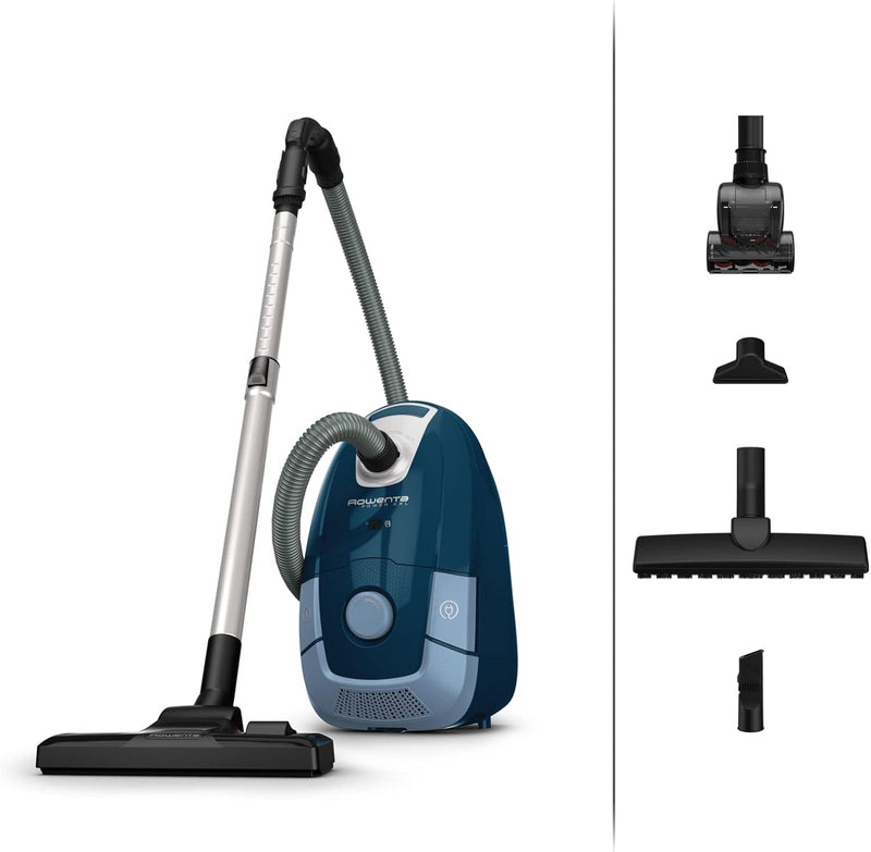 Aspiradora con bolsa Rowenta, capacidad XXL de 4,5 L, motor de bajo consumo de 900 W máx., alto rendimiento, con accesorios, Power XXL Animal Kit, azul RO3172EA