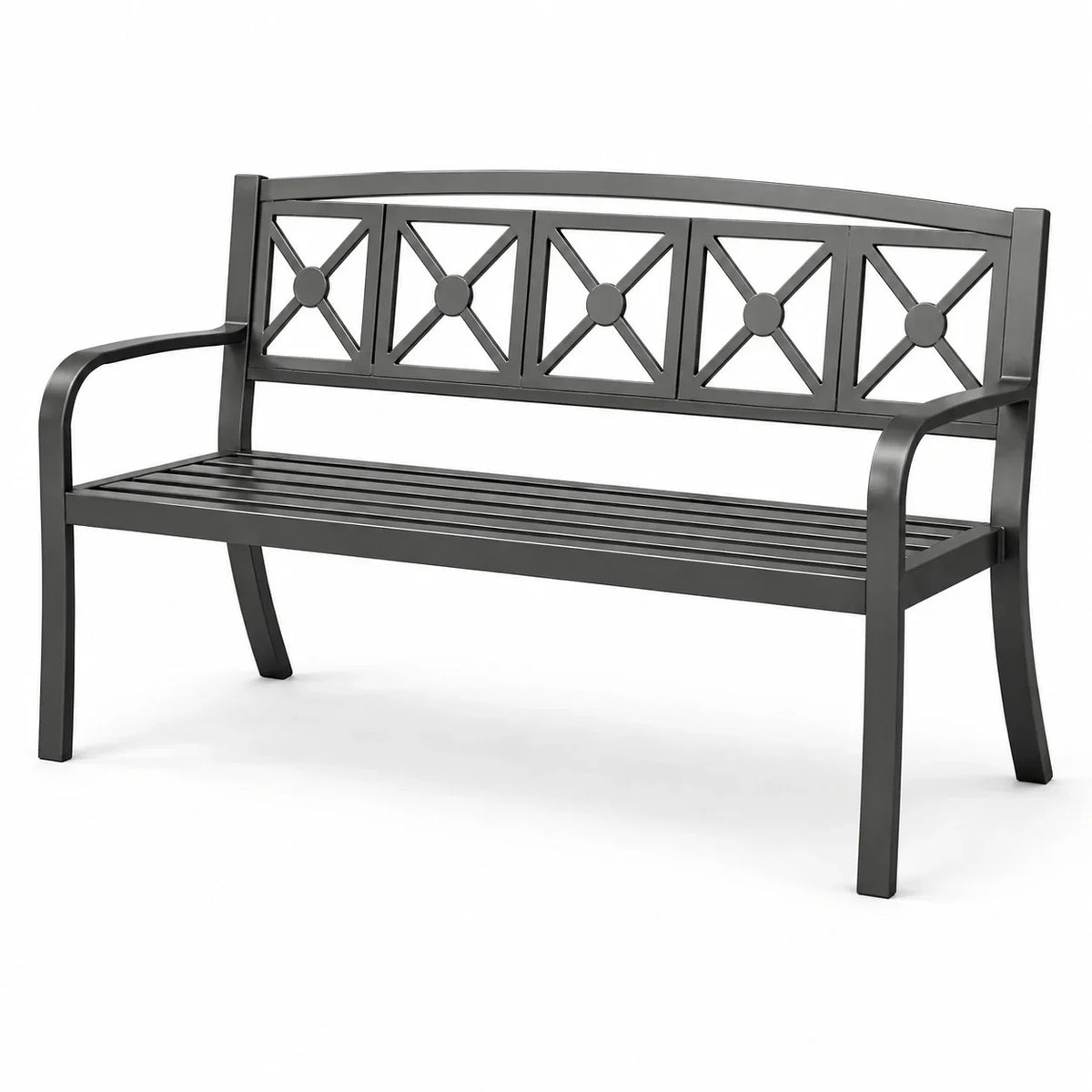 Banco de jardín de metal, 2 plazas, acero, gris oscuro