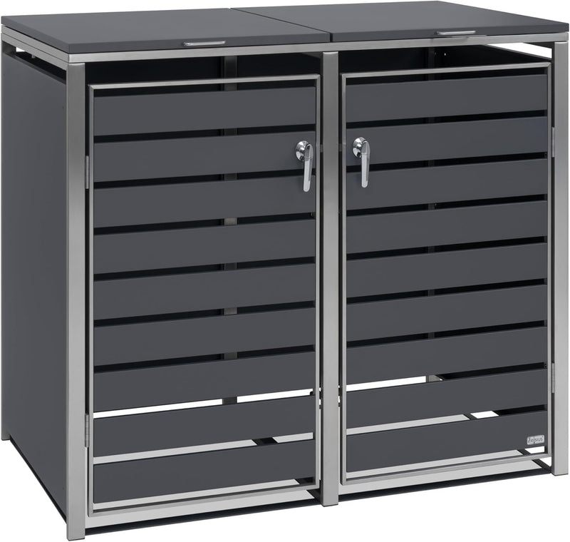 Zelsius - Cubo para 2 cubos de basura de acero inoxidable | (An) 132 x (P) 80 x (Al) 117 cm | Antracita RAL7016 | incl. posibilidad de ampliación | Revestimiento para cubos de basura, caja de basura para jardín, caseta para cubos de basura
