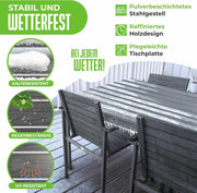 KESSER® Gartentisch 156x78cm für bis 6 Personen Esstisch Wetterfest & UV-Beständig | Outdoor Tisch mit pulverbeschichteter Stahl-Gestell & Kunststoff Tischplatte in Holz-Optik inkl. 6 Filz-Untersetzer