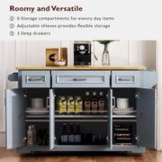 54 Isla de cocina grande con ala abatible de madera de caucho, carro de cocina rodante con textura repujada sobre 4 ruedas con 4 puertas y 3 cajones