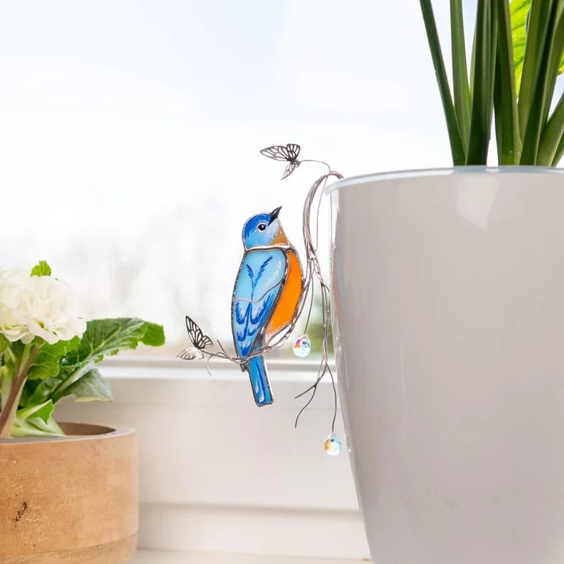Estacas para plantas con azulejos de vidrio tintado: decoración de vidrio hecha a mano con cristales