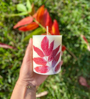 Vela de pilar de cera de soja con hojas de otoño, decoración otoñal, 9x7,5 cm