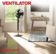 Ventilador de pedestal oscilante Honeywell Advanced QuietSet (5 ajustes de velocidad, función de temporizador, oscilación de 70°, altura ajustable, control remoto, fácil de usar) HSF600B