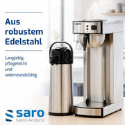Cafetera Saro incl. jarra termo de acero inoxidable con bomba – 2,2 L – tiempo de preparación aprox. 5–6 min – protección contra funcionamiento en seco – 2,069 kW – modelo THERMO 24