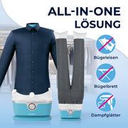 Plancha de camisas automática CLEANmaxx con accesorio para pantalones | Plancha para camisas, blusas y pantalones, más delicada que la secadora y la plancha | Secado y sin arrugas en minutos [azul claro]