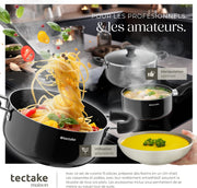 tectake® Set de cocina de 45 piezas, vajilla para 6 personas y batería de cocina, sartenes, ollas, platos llanos, platos hondos, cuencos, tazas, cucharón, espátula, vajilla de gres