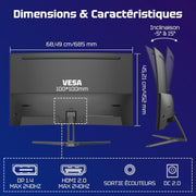 Monitor PC Gamer Curvo Amzfast de 27 pulgadas - 240Hz, FHD 1920x1080, 1ms MPRT, sRGB 130%, Antiluz azul, HDR, Adaptive Sync, HDMI 2.0/DP 1.4, VESA 100x100, AMZG27C1Pro