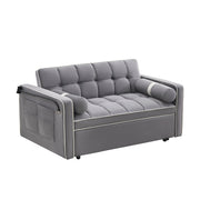 Sofá cama de 2 plazas de terciopelo de 55" con cama extraíble, respaldo ajustable, bolsillos laterales y soporte para teléfono