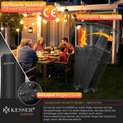 KESSER® Calentador de gas 4/8 kW, encendido piezoeléctrico + regulador de presión de gas + funda, ruedas 360°, protección antivuelco, estufa de terraza, calentador de gas para exteriores, chimenea móvil, calefactor, negro