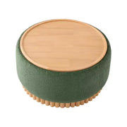 Puf de almacenamiento redondo Polibi con base cilíndrica de madera maciza y tapa reversible