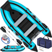 KESSER® Bote neumático Wave 230-320 cm Set de 6 piezas inflable – Bote + banco, bomba de aire, remos, kit de reparación, bolsa, bote de pesca, bote de remos pequeño y grande - compatible con motor, apto para agua salada