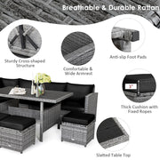 Conjunto de comedor de ratán para patio de 7 piezas Costway, sofá seccional y otomana - Ver detalles