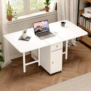 Mesa de comedor plegable ATJafurn de 59'' con alas abatibles para espacios pequeños, mesa de cocina extensible de madera rectangular con ruedas y almacenamiento