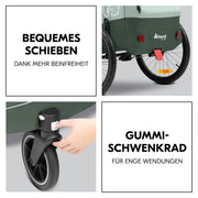 hauck Remolque de bicicleta y cochecito Dryk Duo Plus con suspensión, para 2 niños (6-48 meses), incluye barra de tiro, rueda de cochecito, bandera y luz LED, plegable, altura ajustable, maletero XL (verde oscuro)