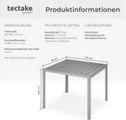 tectake® Mesa de jardín, mesa de comedor para exterior, mesa de balcón con aspecto de madera, mesa de terraza con marco de aluminio, muebles de jardín resistentes a la intemperie, 90x90x74,5 cm, mesa para jardín, salón, conjunto de asientos - Plata