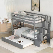 Literas gemelas sobre gemelas con cama nido individual y función de almacenamiento en escalera, color gris