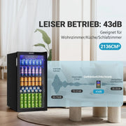 EUHOMY Mini refrigerador de bebidas de 90L para 126 latas con puerta de cristal, estantes ajustables, para hogar, bar, oficina, acero inoxidable negro